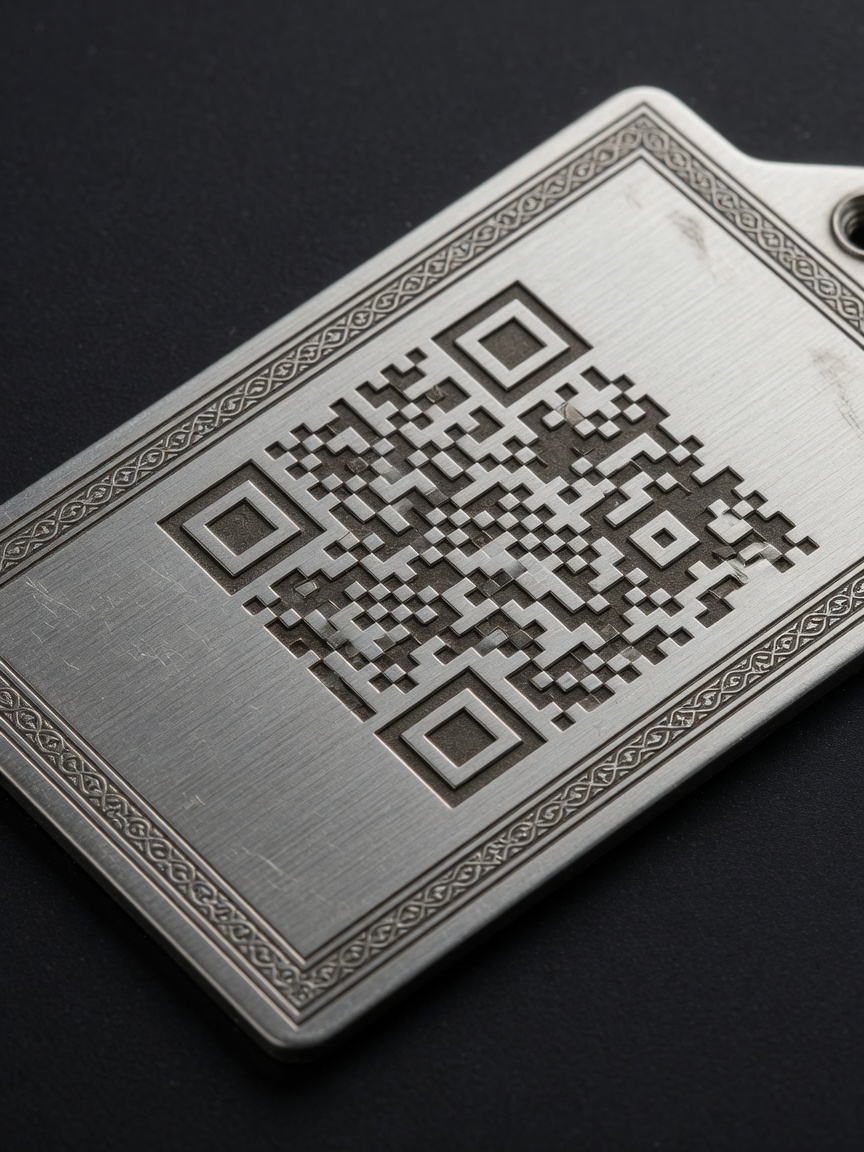 Металлический шильдик с QR-кодом из нержавейки